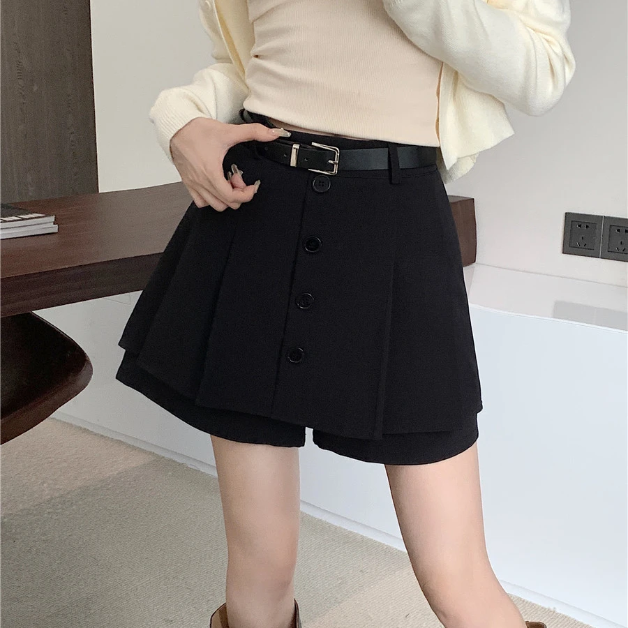 设计感百褶裙裤女秋季大码高腰a字显瘦短裙黑色伞裙花苞裙半身裙