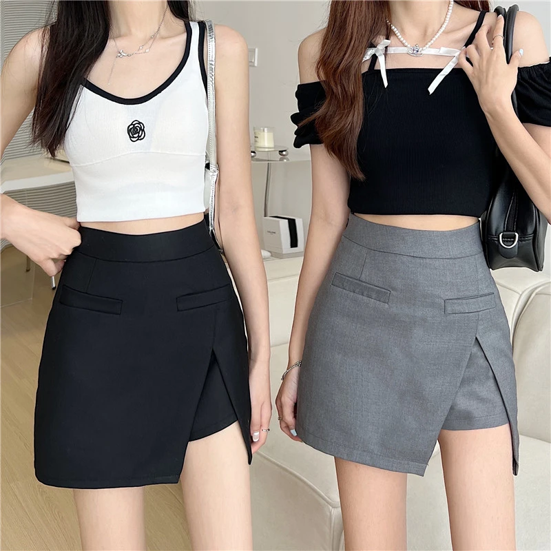 设计感小众西装半身裙春秋小个子胖mm包臀显瘦百搭a字不规则短裙