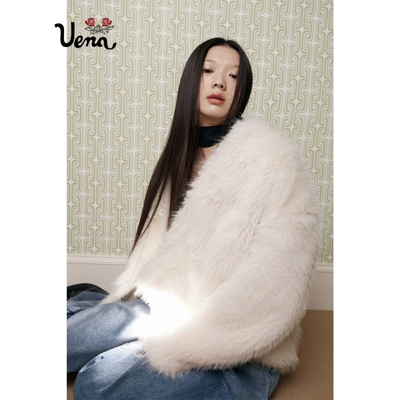 【马德里假日】Uena冬季新款白色甜美水貂毛外套简约百搭