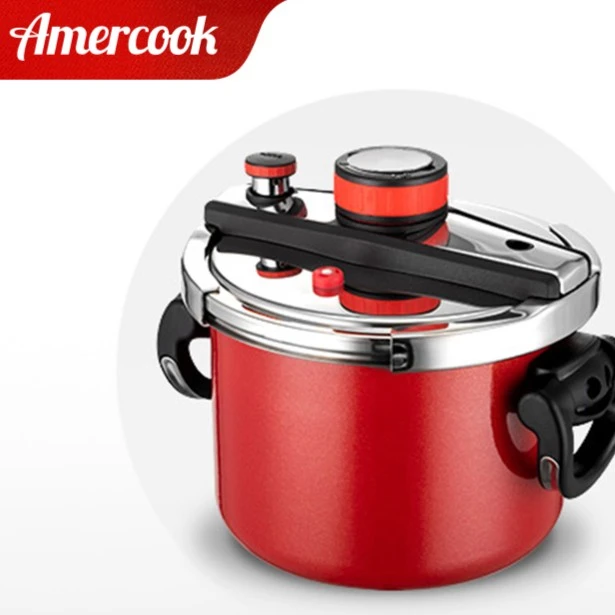 阿米尔不锈钢不粘珐琅压力锅工艺红色6L多炉灶通用铸铁不粘耐用