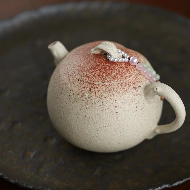 水蜜桃宜兴紫砂壶白玉段手工仙女茶器精致水桃子壶白桃仙女茶器