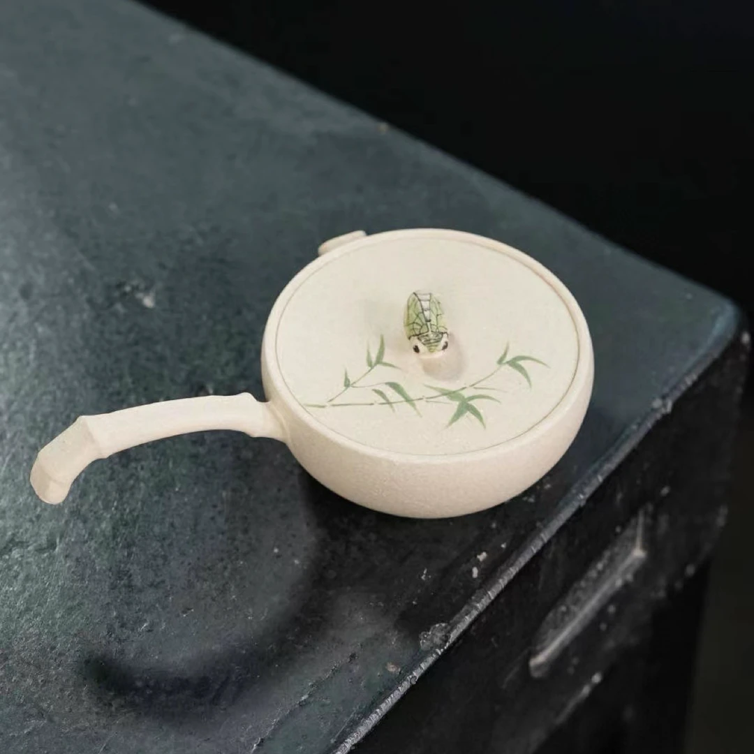 侧把壶知足常乐唐羽宜兴紫砂壶原矿白泥半手工小品壶原创茶器茶具