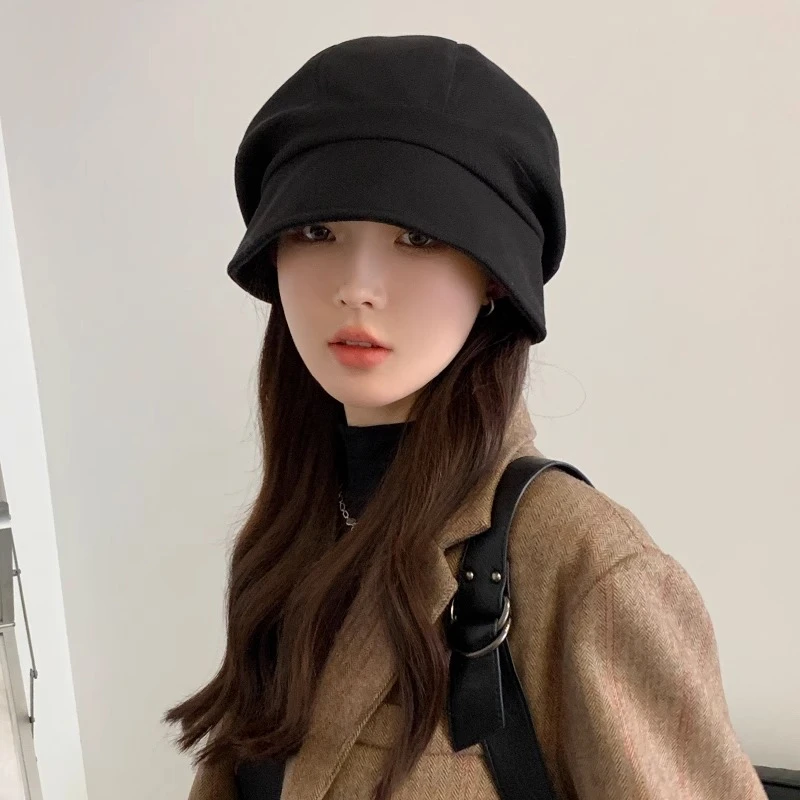 2023新小众渔夫贝雷帽女秋冬日系大头围复古气质八角堆堆素颜帽子