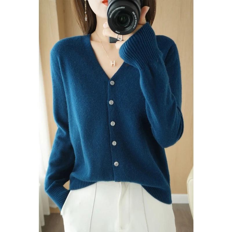 新款春秋开衫女短款外搭v领宽松针织长袖毛衣韩版毛衫外套薄百搭