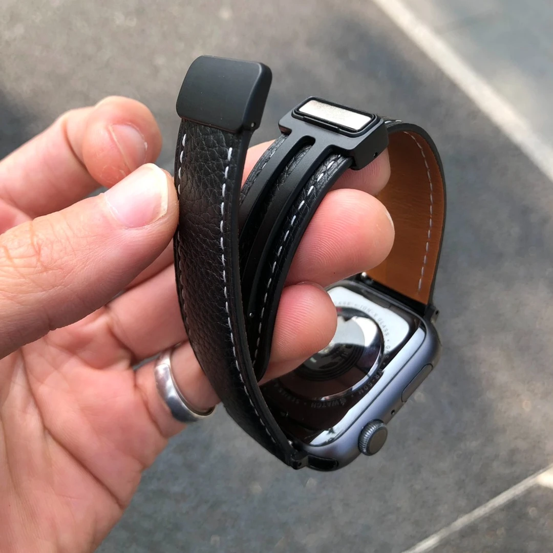 新款s8表带适用苹果手表iwatch8软真皮s7654磁吸扣荔枝纹ultra女