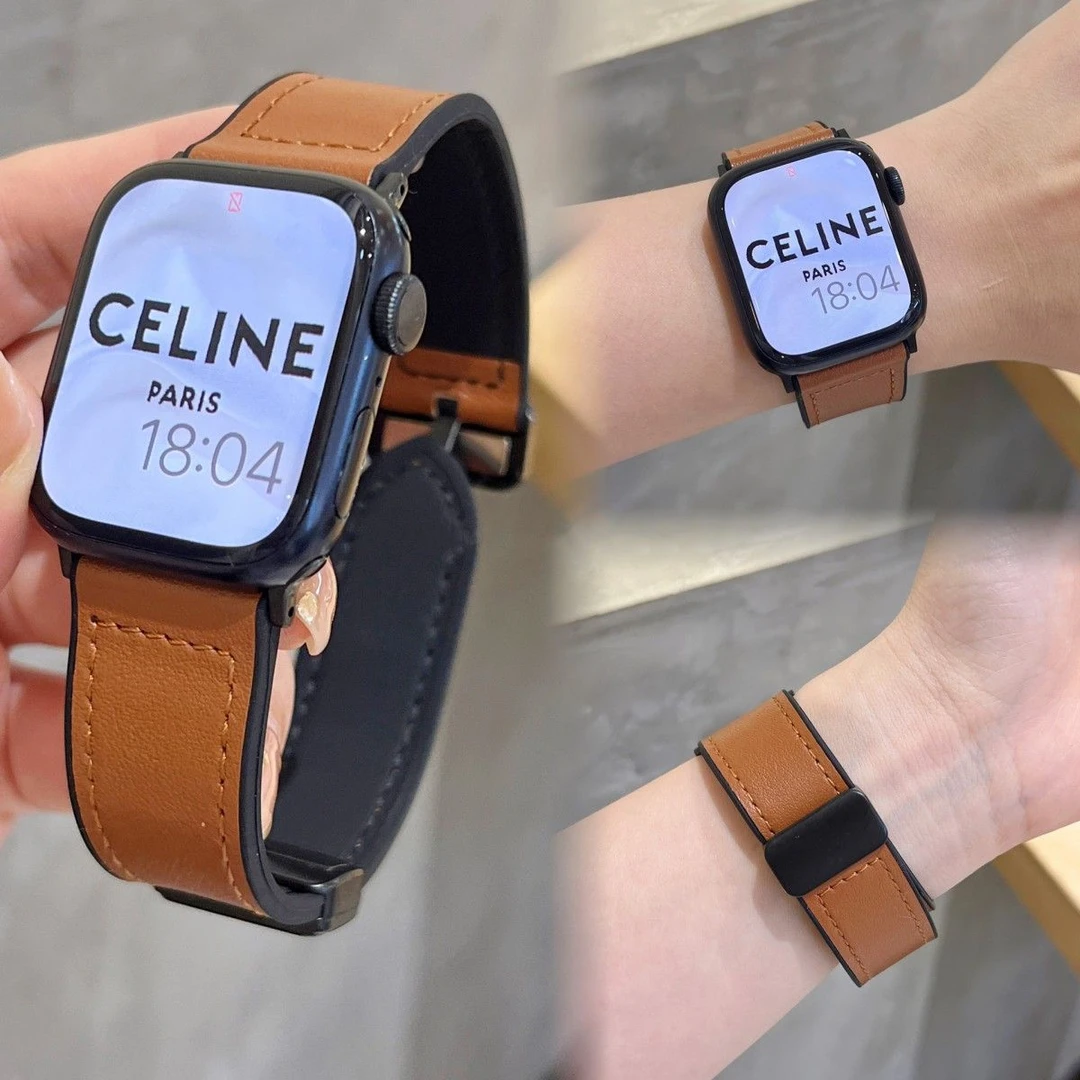 真皮质表带适用ApplewatchS8磁吸扣苹果S76543SE折叠疯马纹表带s6