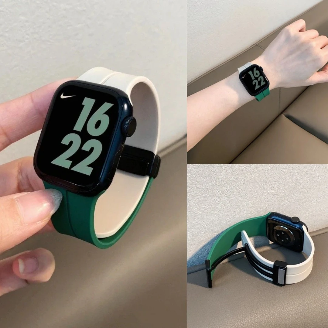 适用Applewatch S8表带硅胶双拼色磁吸扣表带苹果手表s765432se
