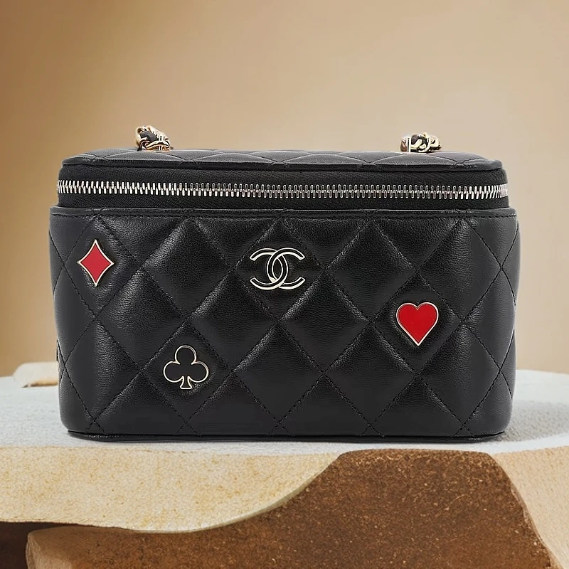 99新 Chanel/香奈儿 芯片 黑金 23C扑克牌化妆盒单肩女包 9002195