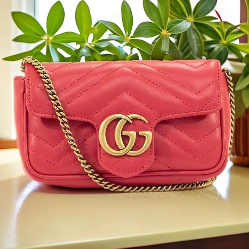 95新 GUCCI/古驰 古驰 红金马蒙marmont迷你链条包 单肩包8327169