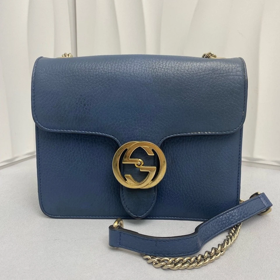 95新 GUCCI/古驰 古驰 蓝色风琴包 单肩包8168558