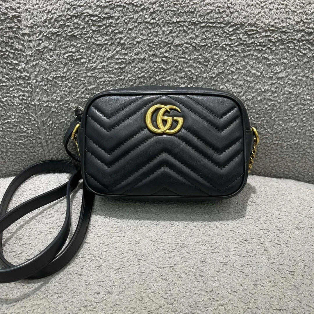 95新 GUCCI/古驰 古驰黑金马蒙mini相机包单肩包斜挎包7997169
