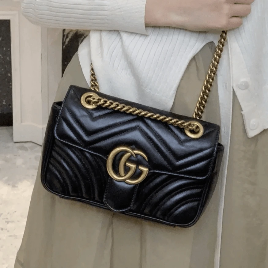 95新 GUCCI/古驰 古驰 马蒙黑金22 单肩包 9724976