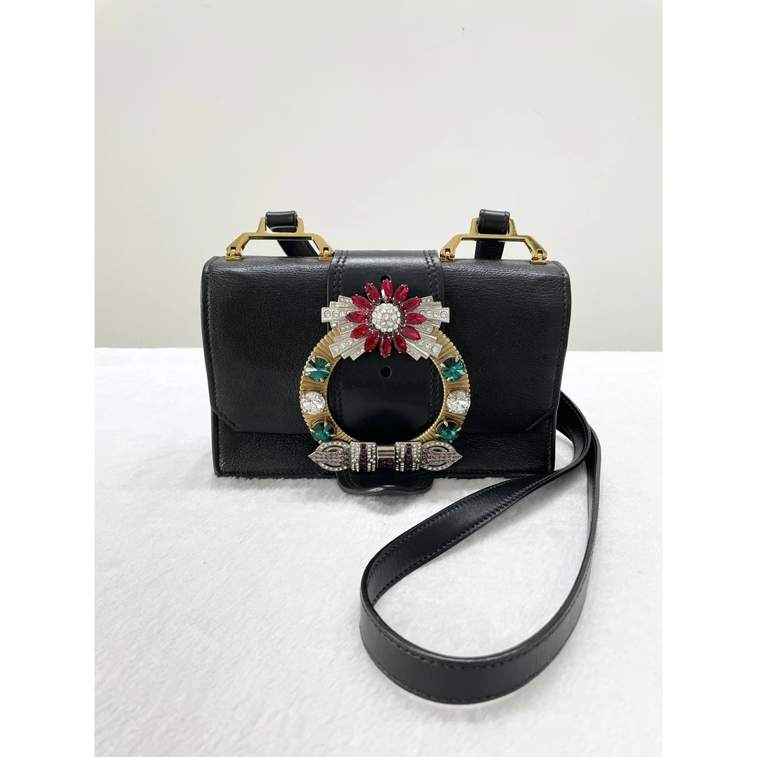 95新 MIU MIU/缪缪 缪缪 黑金宝石钻扣单肩包二奢包包 7965644