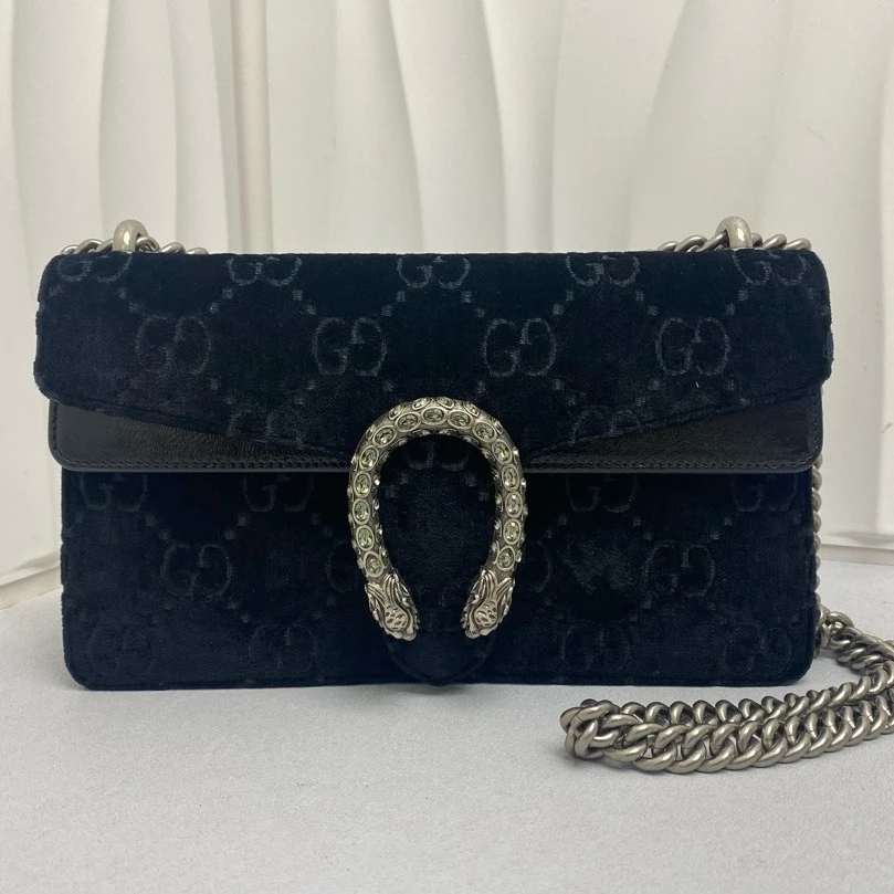 95新 GUCCI/古驰 古驰 酒神 中号 深蓝 链条包单肩包8243503