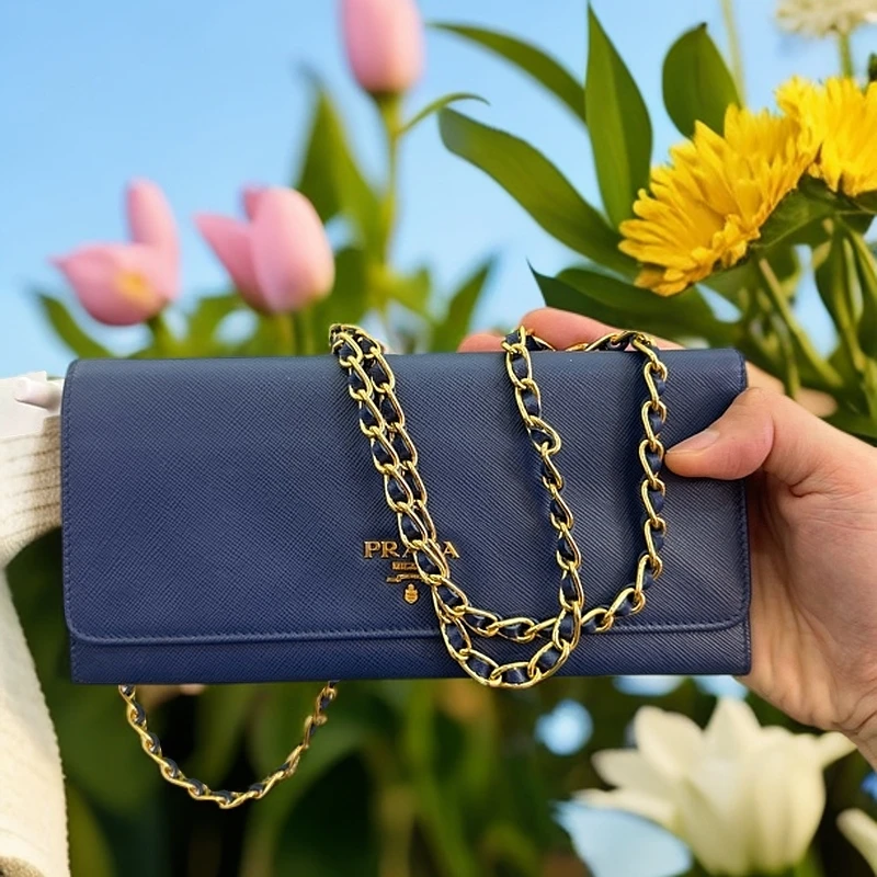 95新 Prada/普拉达 普拉达woc链条包斜挎蓝色 10325761