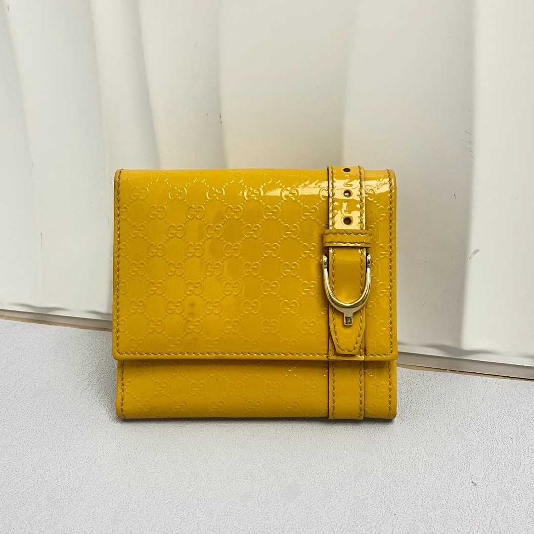95新 GUCCI/古驰 古驰 黄色三折钱包 9203662