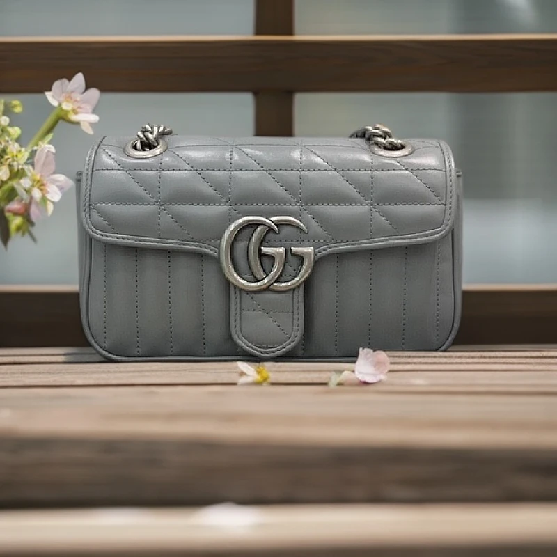 95新 GUCCI/古驰 古驰 马蒙特 22灰色 链条包 单肩包 8645897
