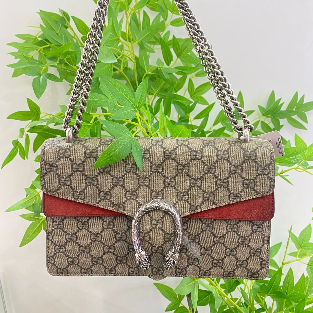 95新 GUCCI/古驰 古驰 酒神中号 老花拼红色 单肩包 10549306