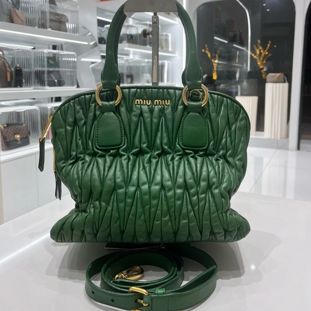 95新 MIU MIU/缪缪 缪缪绿色手提斜挎包单肩包7948743