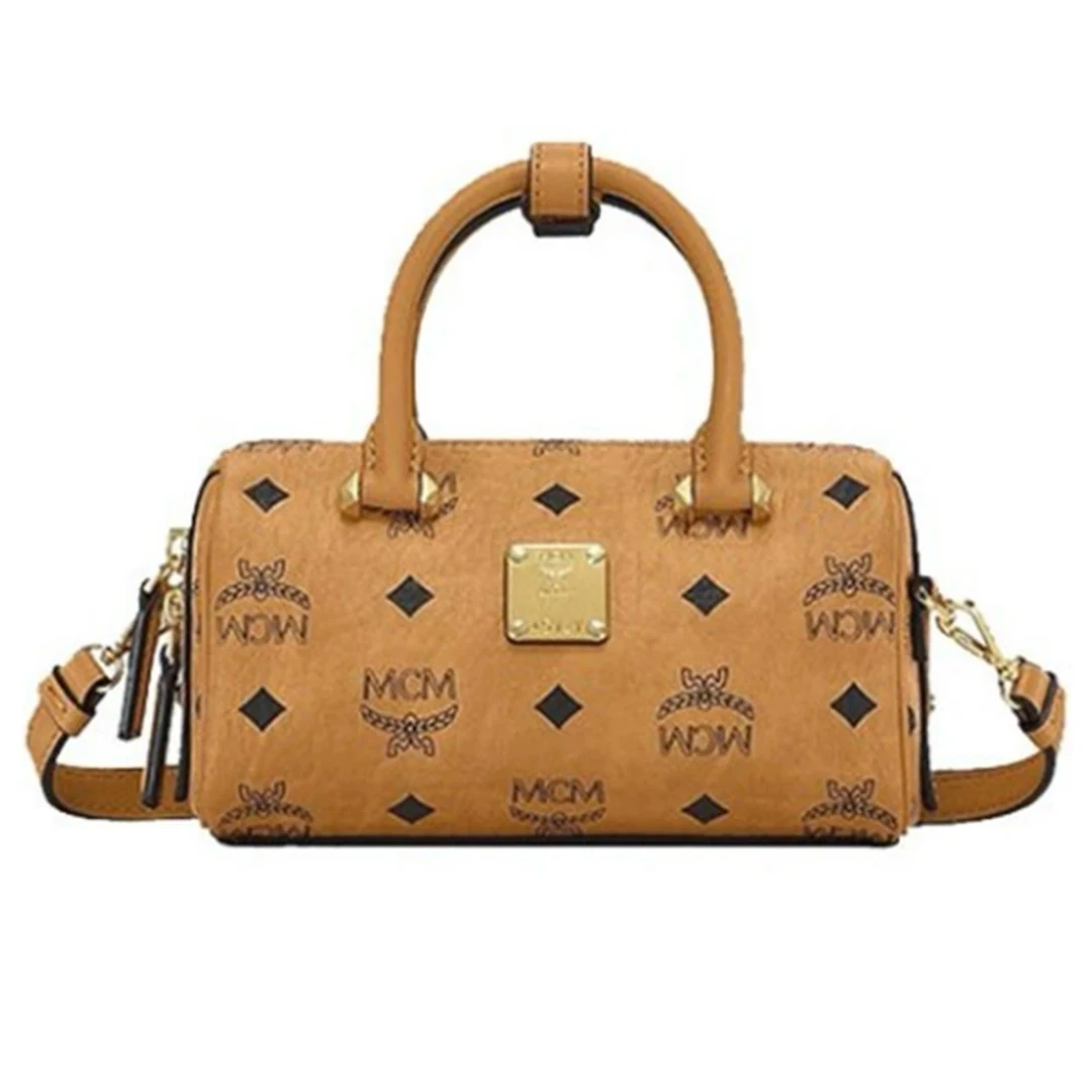95新 MCM mcm 干邑色 mini 波士顿枕头包单肩包