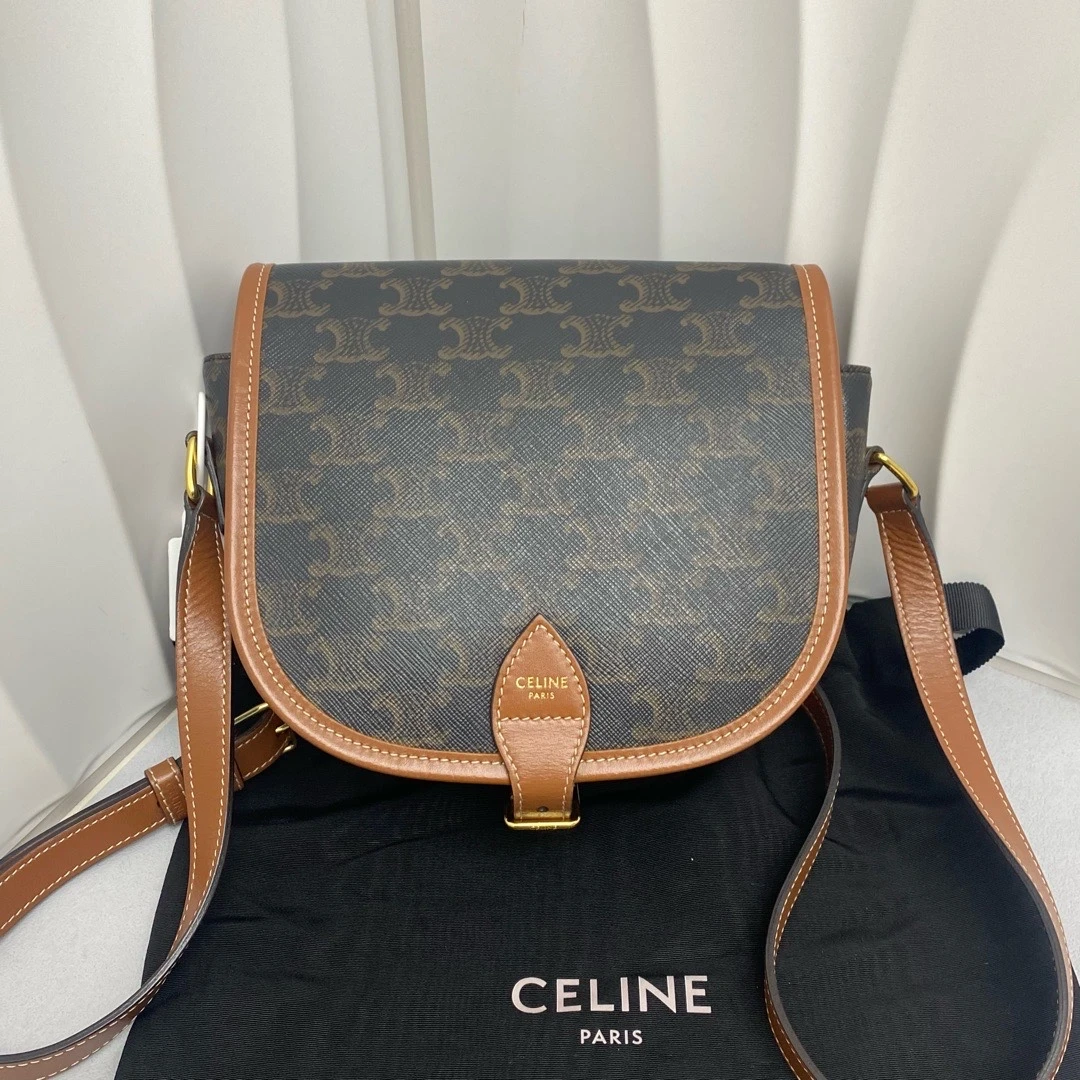 95新 Celine/思琳 赛琳 复古老花 马鞍包 单肩包 8628390