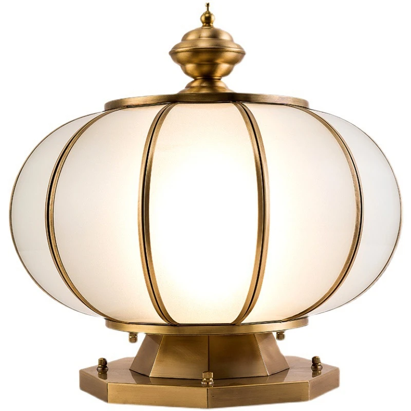 全铜柱头灯户外圆形太阳能灯全铜防水别墅围墙灯免接线两用圆球门