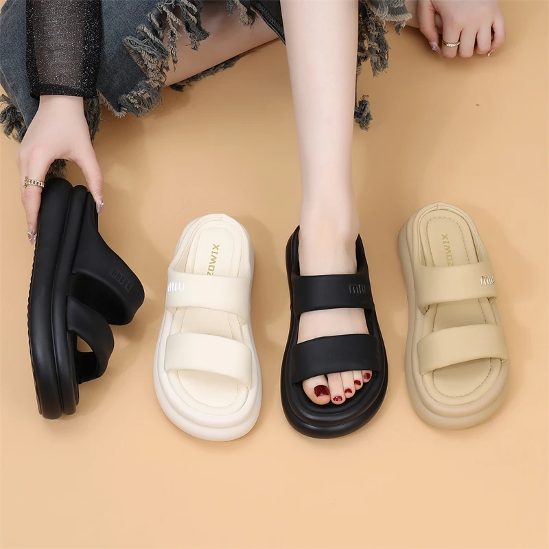 2024新款法式松糕底凉拖鞋女夏外穿运动配裙子厚底一字拖鞋仙女风