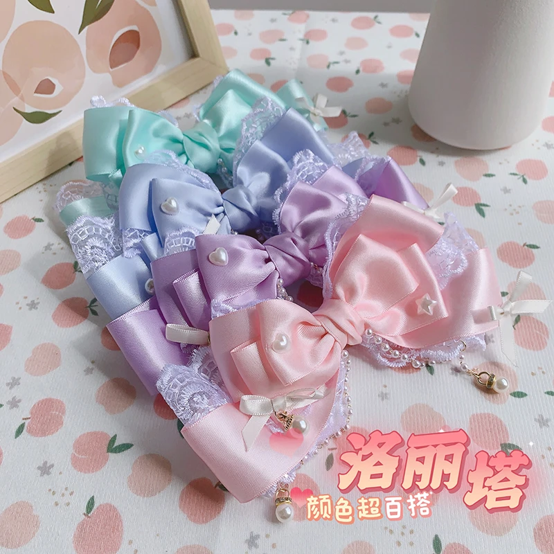 洛丽塔lolita女童可爱小公主超仙蝴蝶结发夹头饰复古马尾顶夹发饰