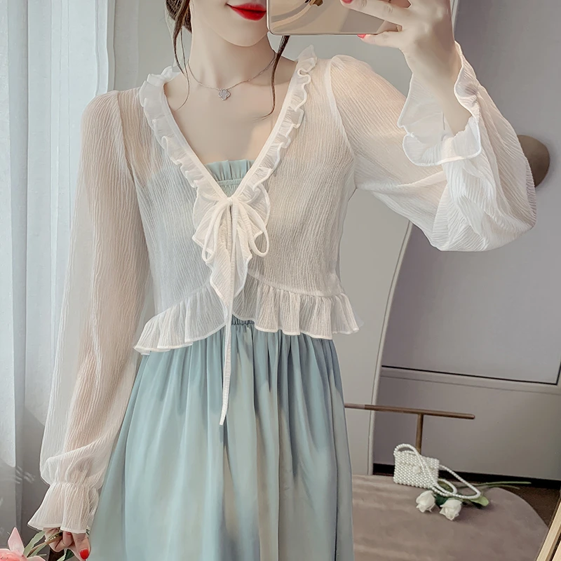 时尚2024蕾丝外搭开衫女薄款披肩夏季搭配吊带裙外套罩衫长袖上衣