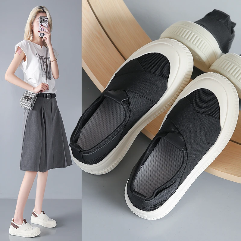 2024夏季新款ins透气小白鞋女潮学生厚底松糕鞋休闲板鞋