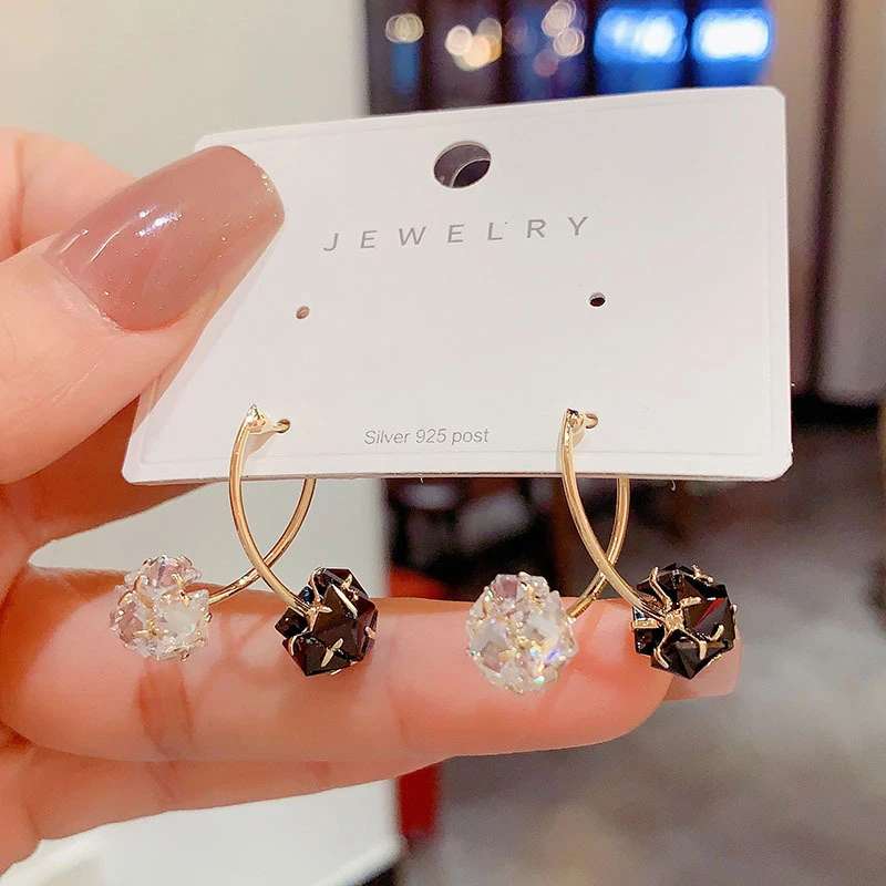 铜合金亚克力耳饰 一款两戴锆石耳环女韩版设计感气质网红银针耳