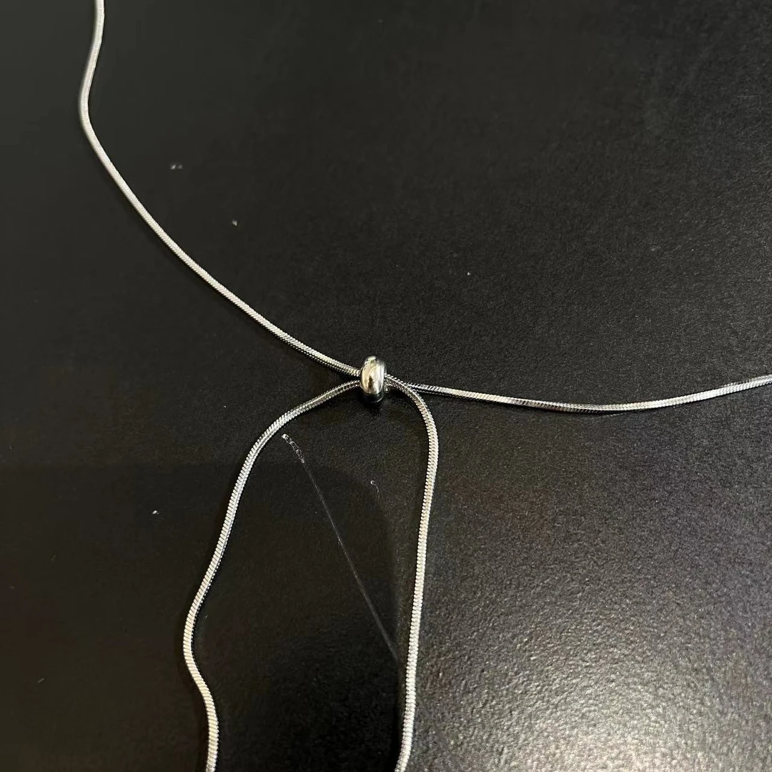 钛钢项链 简约百搭时尚抽拉素款银色轻奢项链KK-XL4615