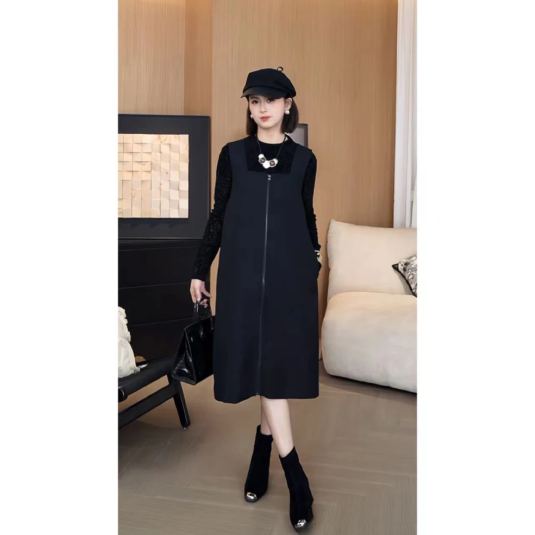 NANAKIKI[无人之境]轻奢气质韩版显瘦小黑裙连体背带裙KK-AM195