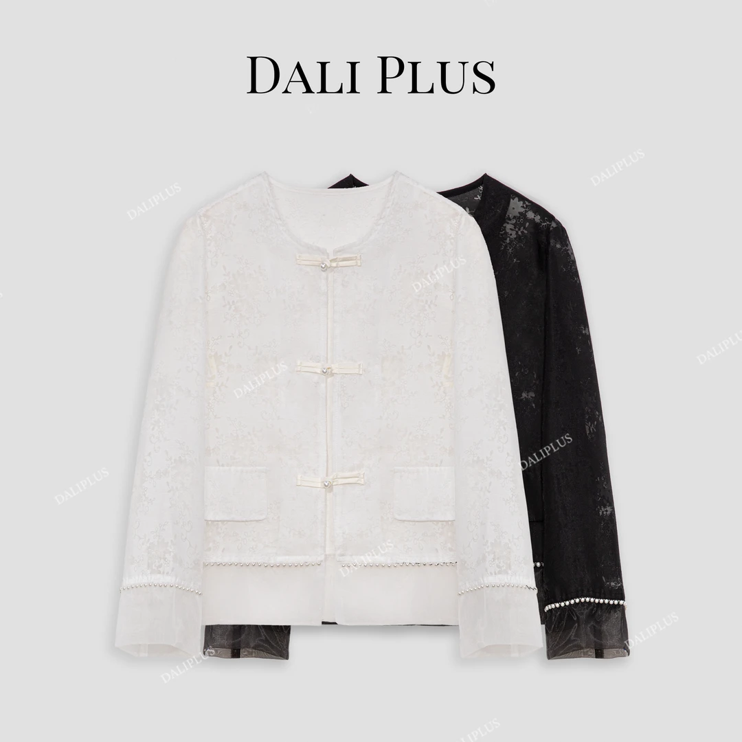 DALI PLUS新国风新中式钉珠蕾丝刺绣提花外披上衣薄外套-D4CH0014