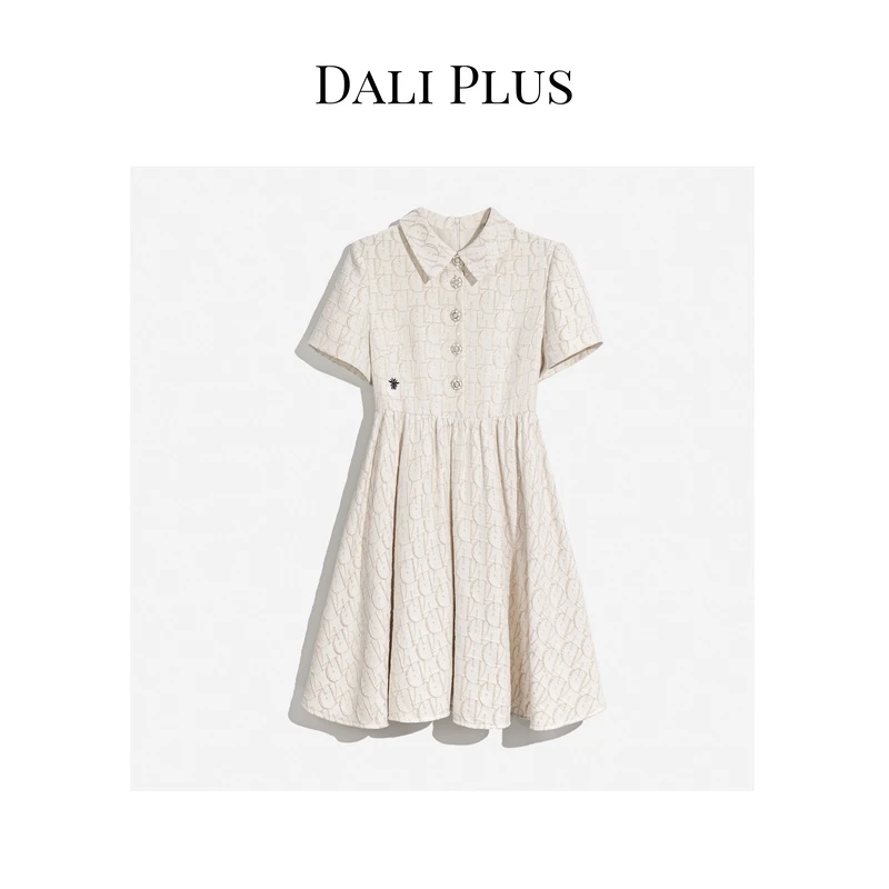 DALI PLUS高档款 金迪翻领米金字母气质小香风女装连衣裙-F235097