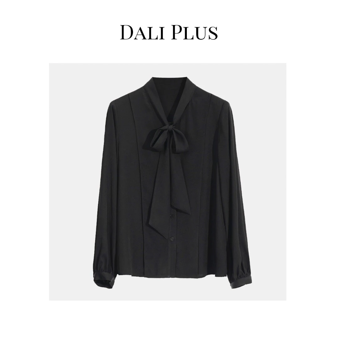 DALI PLUS【高端线】重磅真丝时尚法式优雅气质桑蚕丝飘带衬衫-8042