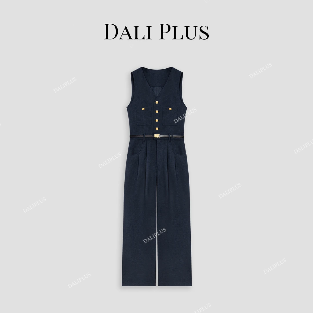 DALI PLUS通勤职业高级感气质藏青色高档无袖连体衣裤-D4KK0097