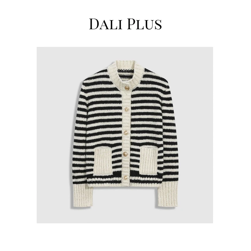 DALI PLUS高端线 JIN口羊毛 条纹开衫毛衣针织衫-PY215003