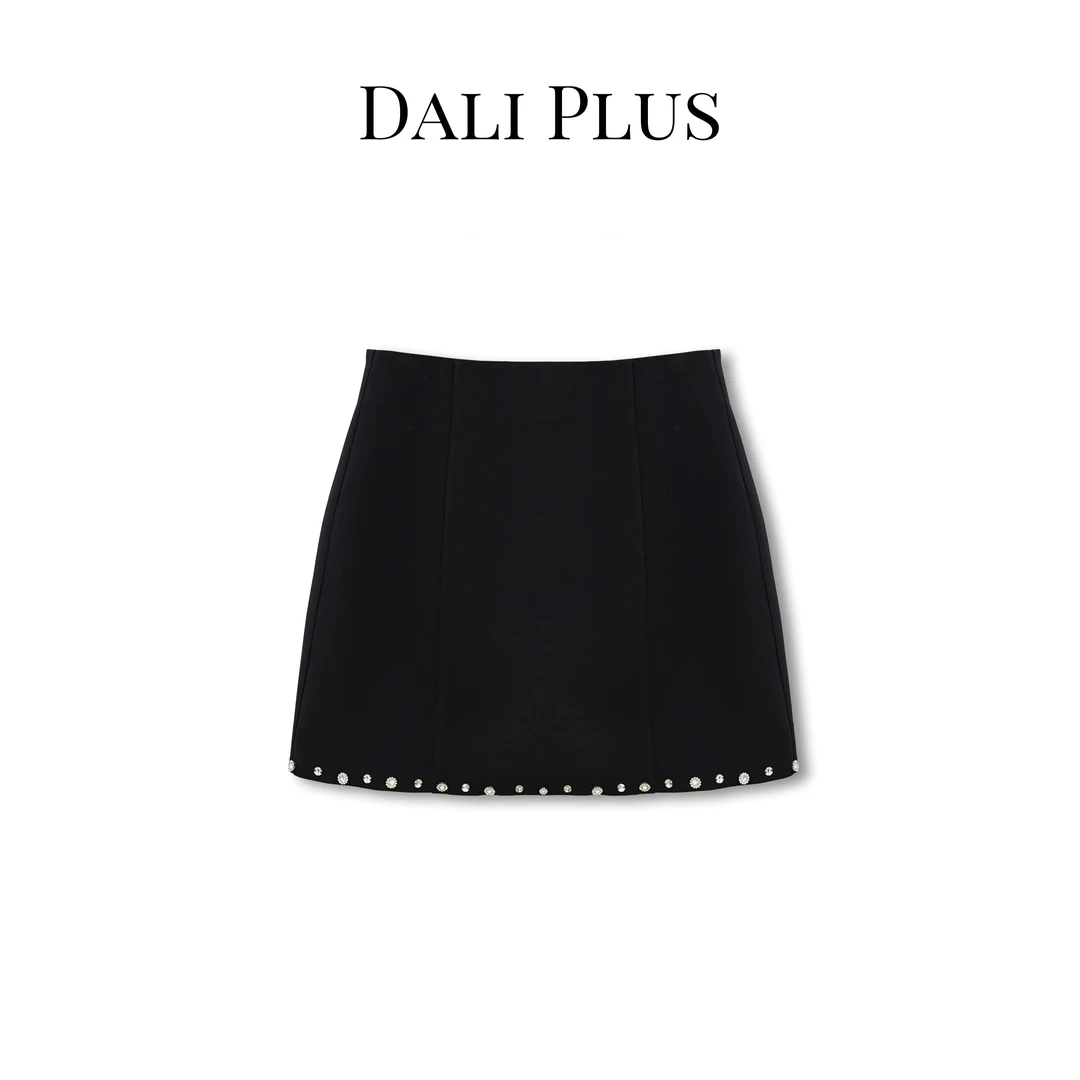 DALI PLUS时尚设计感 显瘦百搭黑色底摆 镶钻女装半身裙-23T-0220