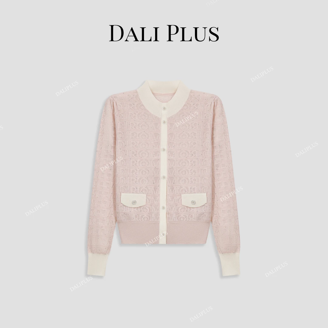 DALI PLUS重工精美羊.毛金丝葱薄款烫钻小香针织衫-D4XX0095