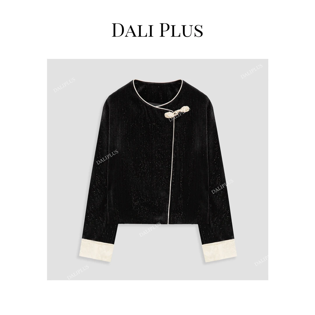 DALI PLUS新国风新中式气质黑丝绒雅致盘扣设计上衣外套-D4CK0003