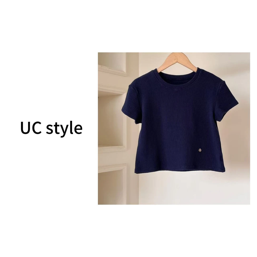 A6849华夫格正肩圆领半袖主播穿S码