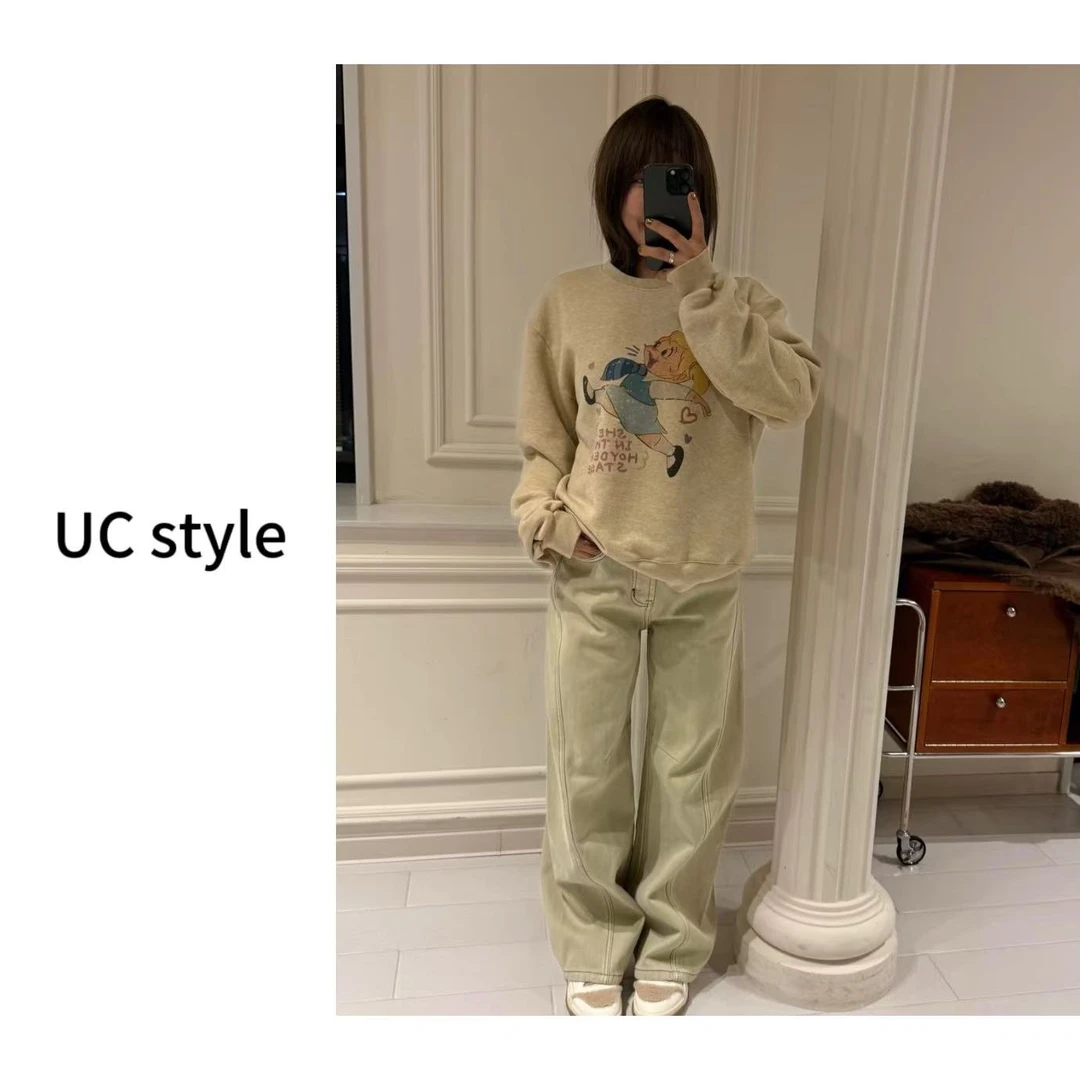 A6946【奔跑女孩】圆领圈棉卡通可爱卫衣主播穿S码