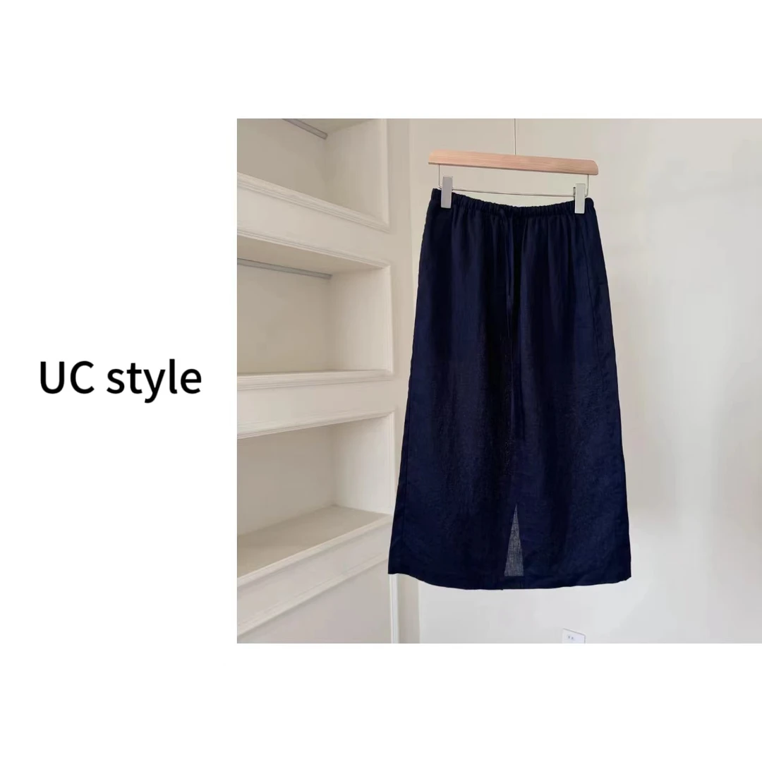 UCA6292【100亚麻】慵懒宽松A字开叉半身裙主播穿S码