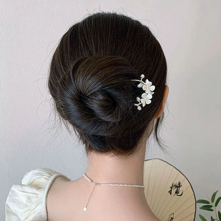 清香山茶花u型双簪发钗仙女款日常气质网红时尚复古古风盘发簪