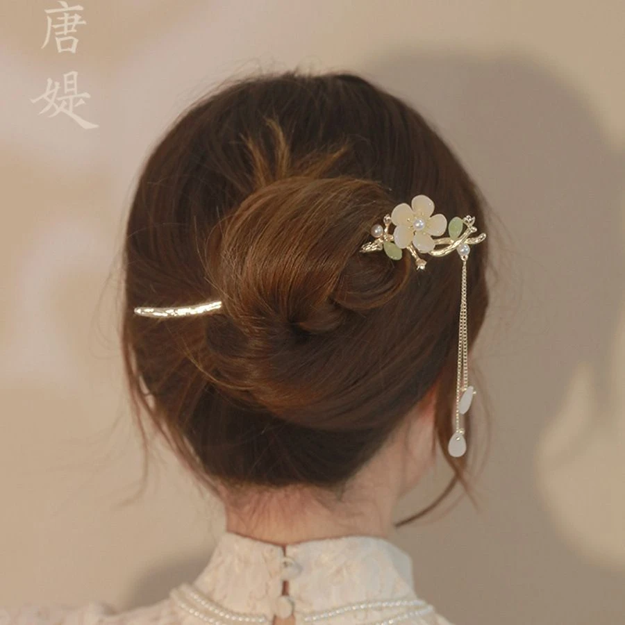 非金属发饰精致玉兰花气质流苏发簪简约现代盘发步摇簪子女古风旗