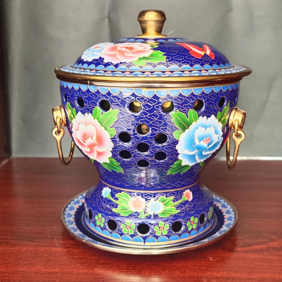 珐琅景泰蓝单人小火锅环保油铜锅珐琅彩小火锅铜锅黄铜加厚涮锅