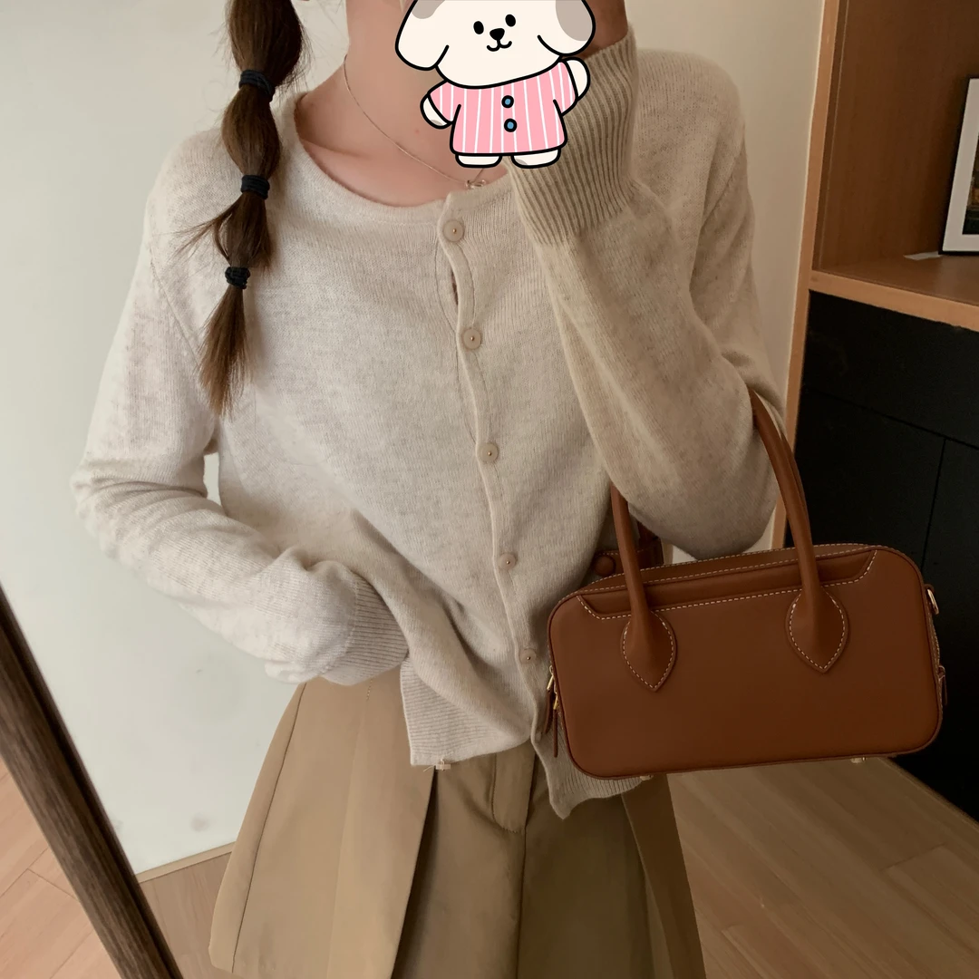 YOOJA#LN869#温柔韩版羊毛混纺针织开衫蝴蝶结刺绣毛衣时尚小众秋