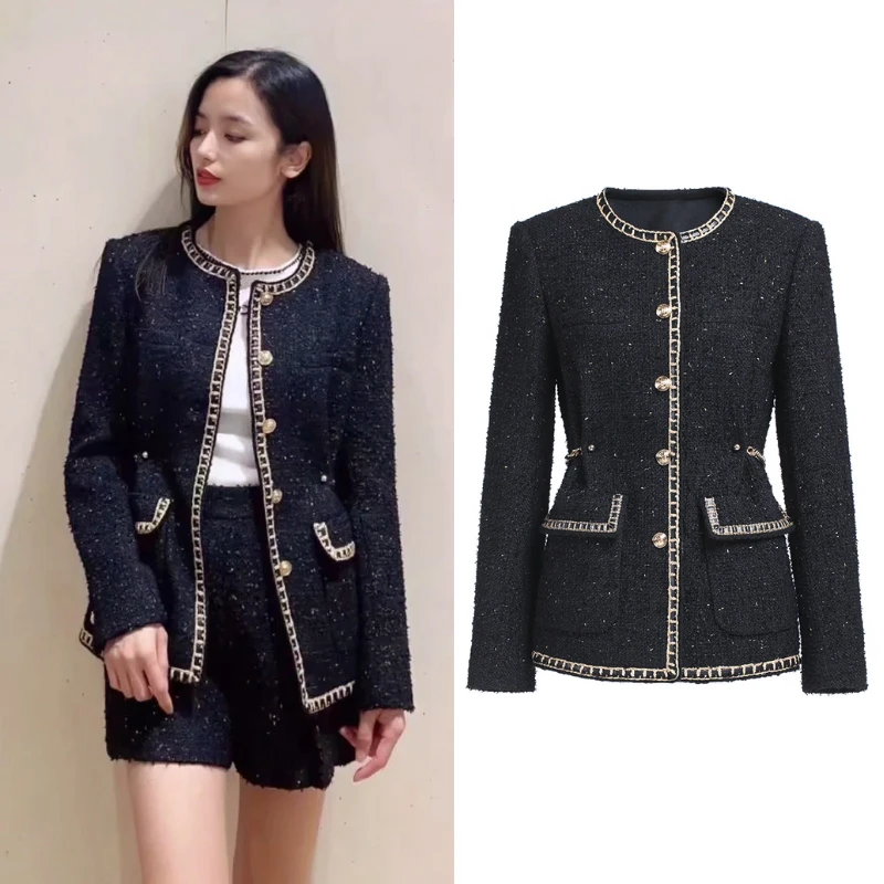 8823【欧】明星同款外套2024年秋季新款百搭黑色小香风气质轻奢外套