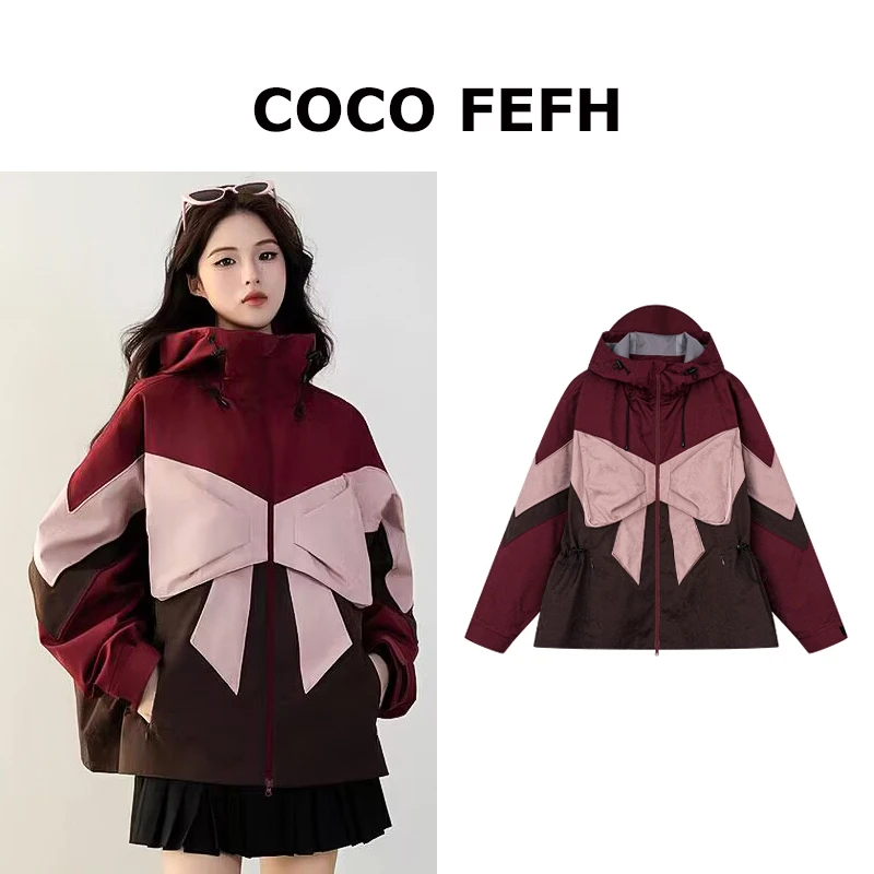 A0123【乌】2024年冬季新款可脱卸内胆蝴蝶结缎面提花机能羽绒外套